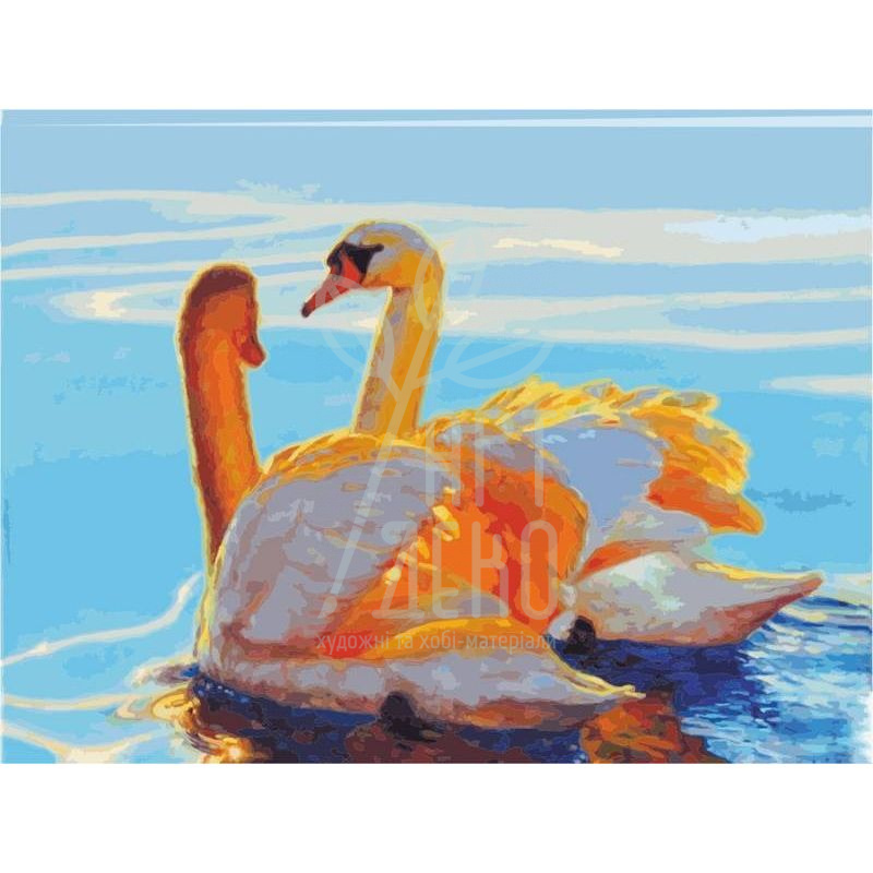 Полотно на картоні з контуром "Лебеді", 30х40 см, бавовна, акрил, ROSA Start
