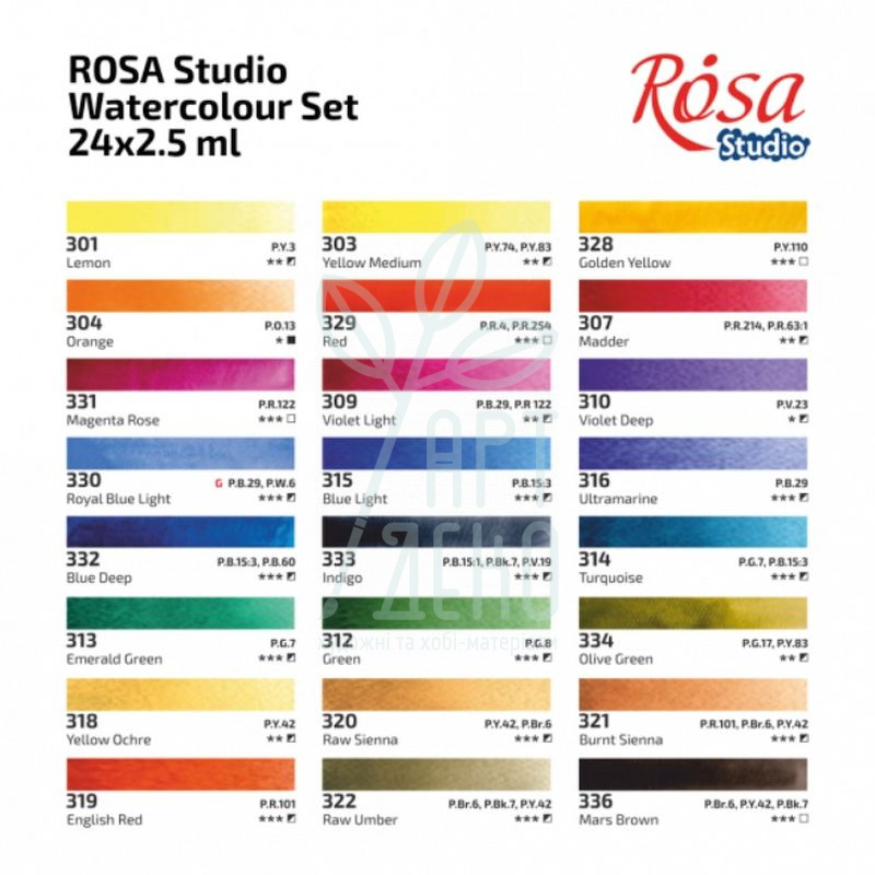 Набір акварельних фарб Studio Plein Air, 2,5 мл, ROSA