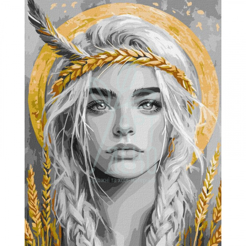 Набір для розпису за номерами "Колоски у волоссі", металiк extra, 40х50 см, Ідейка