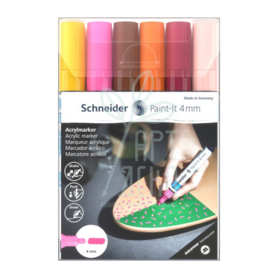 Набір маркерів акрилових Paint-it 320 Wallet Set1, 4 мм, 6 шт, Schneider 