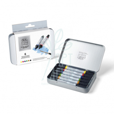 Набір маркерів двосторонніх Watercolor Markers Set, металева коробка, 6 шт., W&N