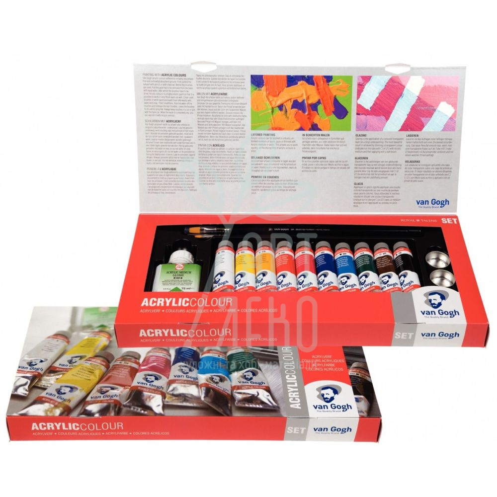 Набір акрилових фарб Van Gogh Combiset, 10х40 мл,  (пензлі, допоміжні матеріали), Royal Talens 