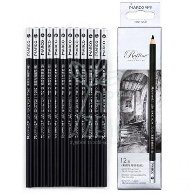 Набір олівців вугільніих Raffine Pierre Noir soft, 12 шт, Marco 