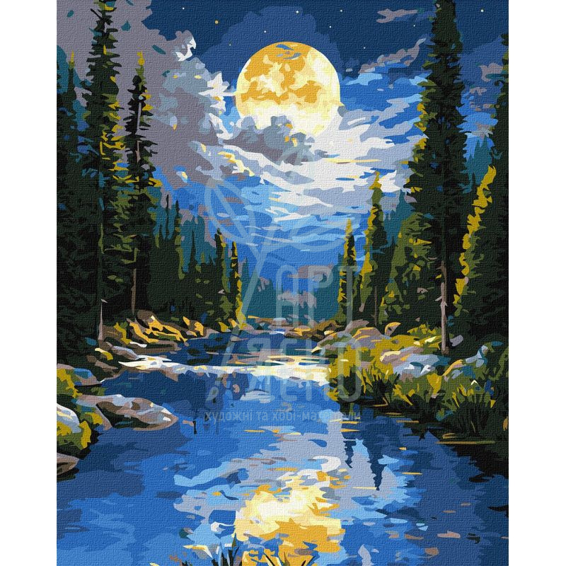 Набір для розпису за номерами "Під гірським потоком", металік, 40х50 см, Ідейка