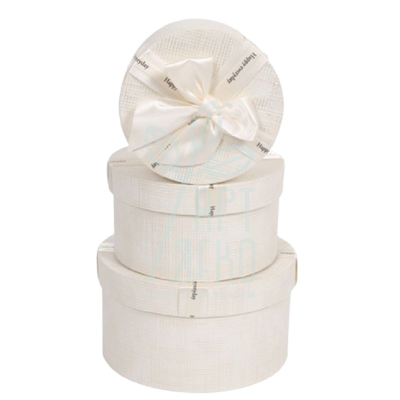 Коробка подарункова з бантом, кругла, біла, Україна