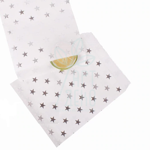 Пакет-саше паперовий з металізованим принтом "Зірки", 15x13 см, Китай