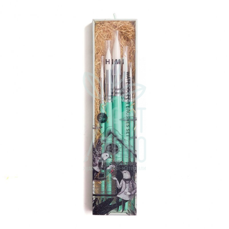 Набір пензлів Green Edition, Синтетика кругла (№12, 10, 9, 6, 5), 5 шт, HIMI
