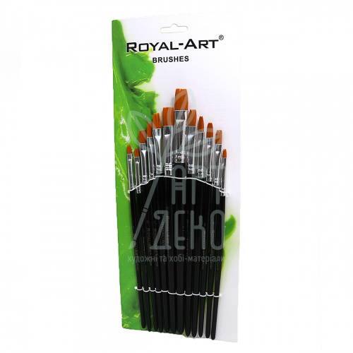 Набір пензлів Нейлон плоскі (№1-12), к. р., 12 шт., Royal Art