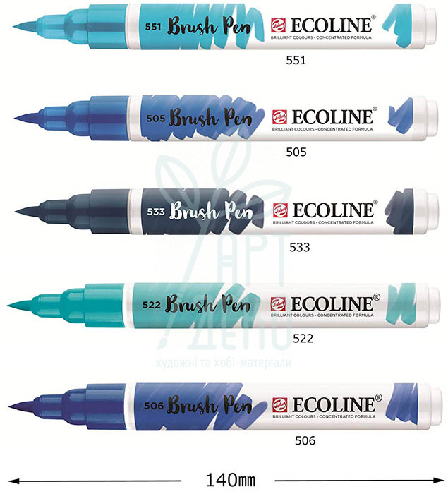 Набір пензлів-ручок Ecoline Brushpen BLUE, 5 кол., Royal Talens