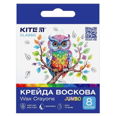 Набір крейди воскової Jumbo Classic, 8 шт, Kite