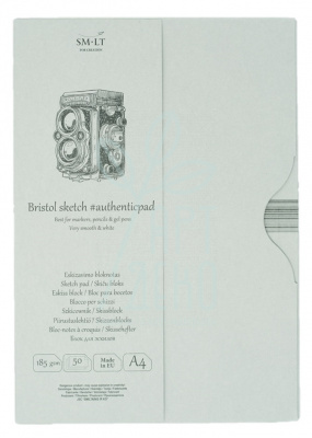 Склейка для ескізів AUTHENTIC Bristol, А4 (21х29,7 см), 185 г/м2, 50 л., SMILTAINIS