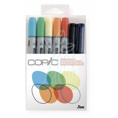 Набір маркерів Ciao Set "5+2" Doodle Kit Rainbow, 5 кольорів, + 2 лайнери, Copic