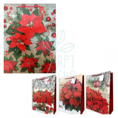 Пакет подарунковий "Різдвяні квіти", 44х32х11,5 см, Україна