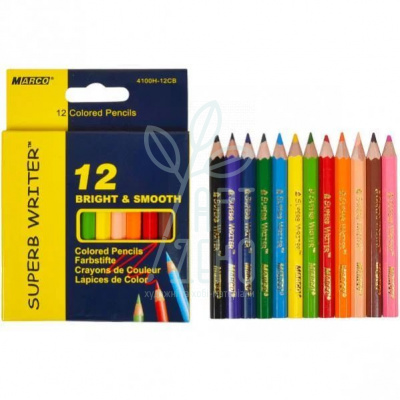 Набір олівців кольорових Superb Writer, вкорочені, 12 шт, Marco