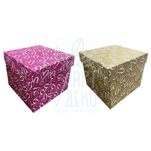 Коробка подарункова, гофрокартон "Серця", 22,5х22,5х20 см, Україна