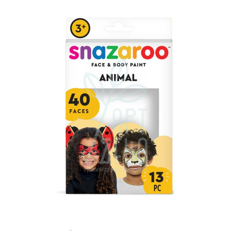 Набір фарб для аквагриму Animal World, 8 кол., + пензлик, + губка, + трафарети, Snazaroo