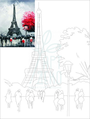 Полотно на картоні з контуром, Міста "Париж" (Пейзаж №2), 30х40 см, бавовна, акрил, ROSA Start
