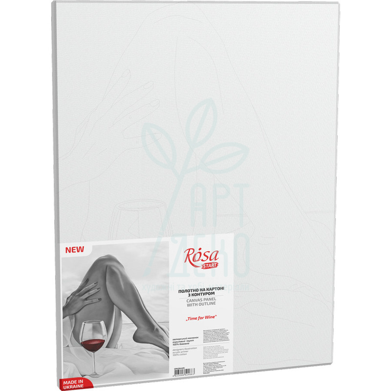 Полотно на картоні з контуром "Time for Wine", бавовна, акрил, 30х40 см, ROSA Start