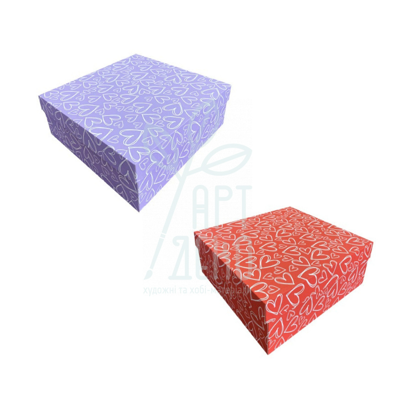 Коробка подарункова, гофрокартон "Серця", 40х40х15 см, Україна