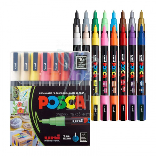 Набір маркерів акрилових Posca PC-3M, 0,9-1,3 мм, 16 шт, Uni 