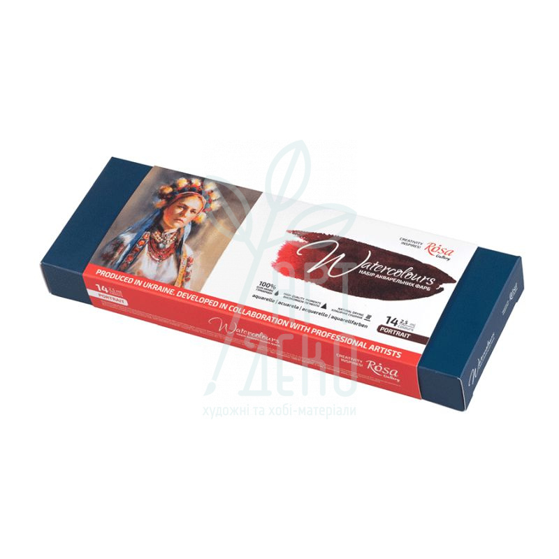 Набір акварельних фарб Gallery "Portrait", в металевому пеналі, кювети, 14 кол., ROSA