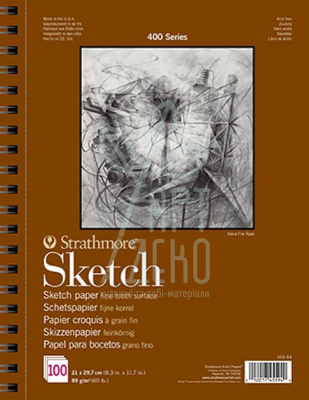 Альбом для скетчів 400 Series Sketch Paper, спіраль, 89 г/м2, 100 л., Strathmore