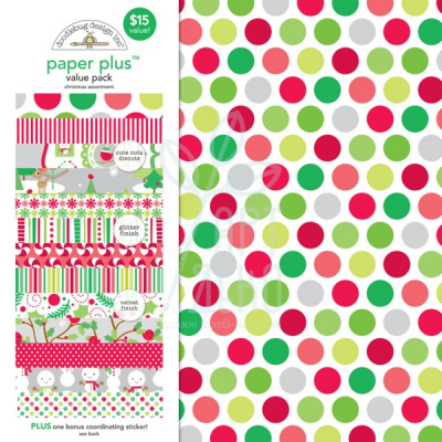 Набір паперу 30x30 см Сhristmas paper plus pack 8 листів + наклейки, Doodlebug Набір паперу 30x30 см Сhristmas paper plus pack 8 листів + наклейки, Doodlebug