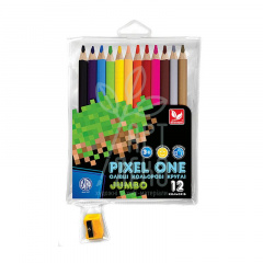 Набір олівців кольорових Джамбо Pixel One, з точилкою, 12 шт, Школярик