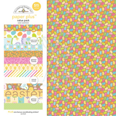 Набір паперу 30x30 см Easter paper plus pack 8 листів + наклейки, Doodlebug