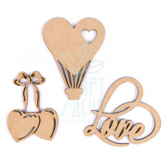 Набір заготовок "Love", МДФ, 3 шт., ROSA