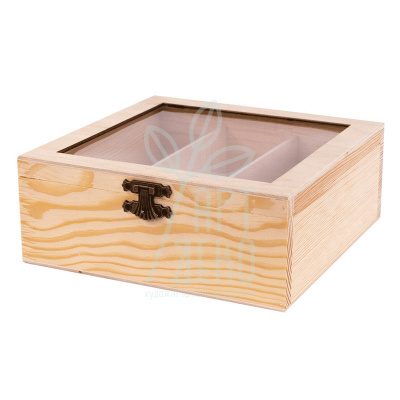 Скринька дерев'яна з замком та прозорим верхом, 3 секції, 20х20х8 см, ROSA Talent