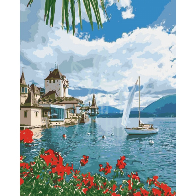 Набір для розпису за номерами Морський пейзаж "Ранок в Швейцарії" 40х50 см, Ідейка