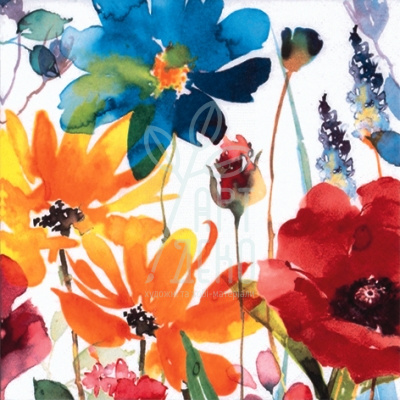Серветка для декупажу "Акварельні квіти", кольорові, 33х33 см, 17,5 г/м2, Ti-flair