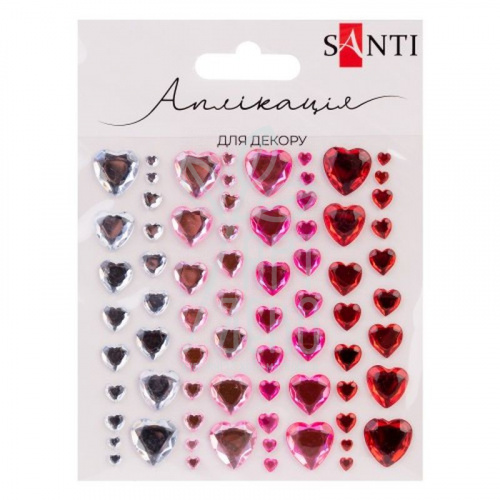Аплікація зі страз самоклеючих "Серця", 9х10 см, Santi
