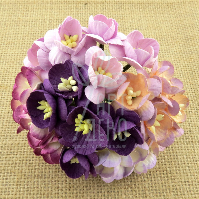 Квіти паперові Цвіт вишні, фіолетові тони, 2,5 см, 5 шт, Тайланд