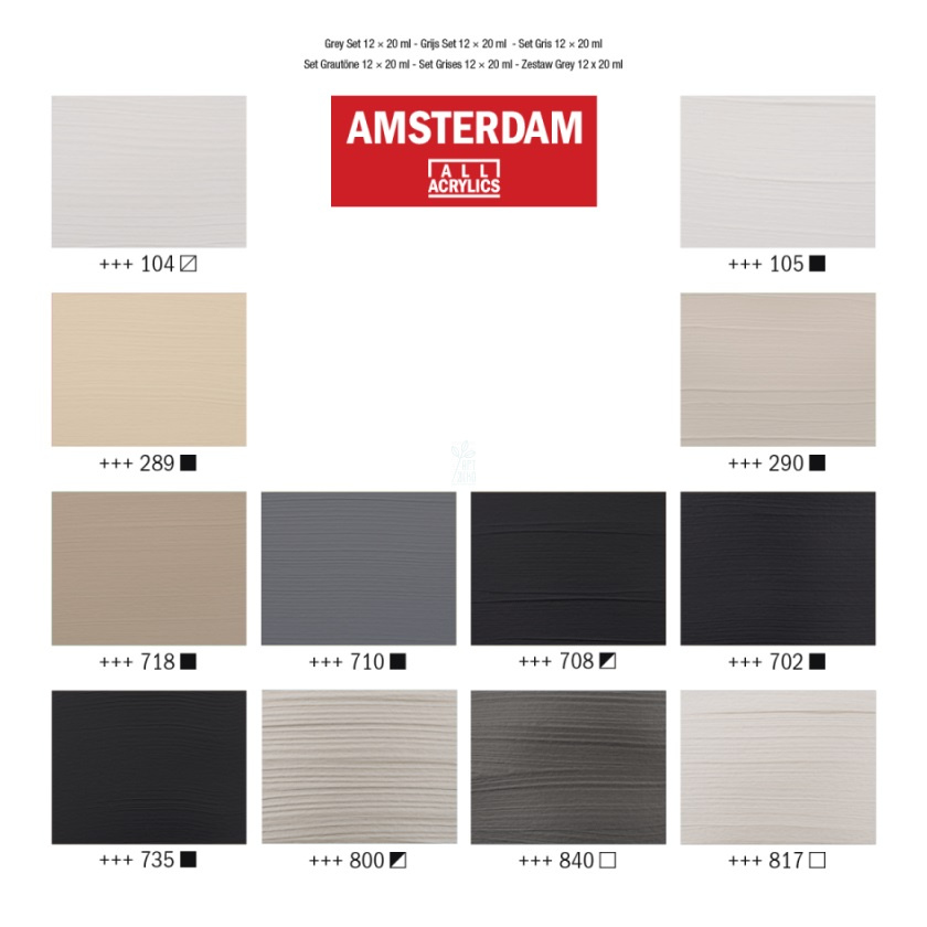 Набір акрилових фарб AMSTERDAM GREYS, 12х20 мл, Royal Talens