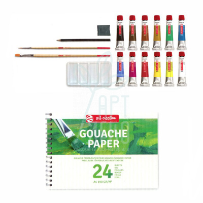 Набір гуашевих фарб ArtCreation Combiset, 12х12 мл (склейка А4, пензлі, олівець), Royal Talens