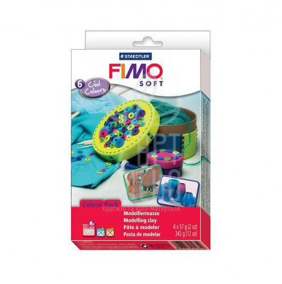 Набір полімерної глини для виготовлення біжутерії Fimo Soft "Сool Colours", 6 кольорів по 57 г