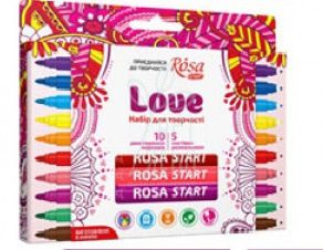 Набір двосторонніх маркерів з листівками "Love", 10 шт, ROSA START