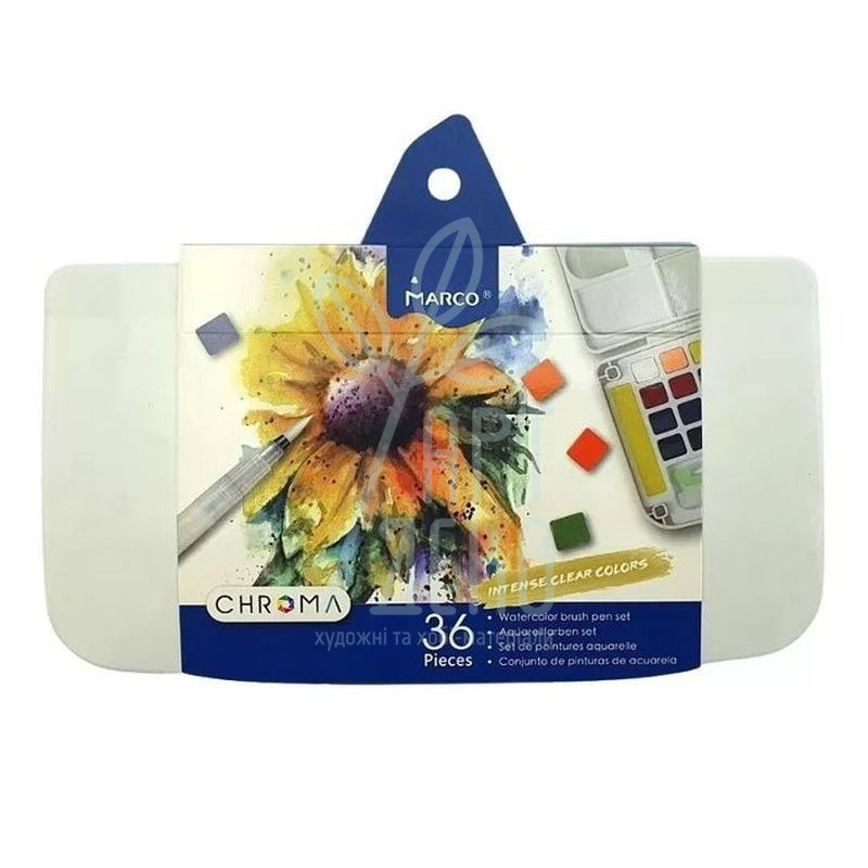 Набір акварельних фарб Chroma, з пензликом, 36 кол., Marco