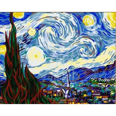 Набір для розпису за номерами Пейзаж "Ніч. Ван Гог", 40х50 см, Ідейка