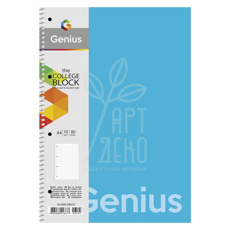 Коледж-блок, спіраль, А4, 80 л., в клітинку, білий блок, 70 г/м2, пластик, Школярик