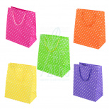 Пакет подарунковий "Білі горохи", шнурові ручки. 26х15х35 мм, Україна