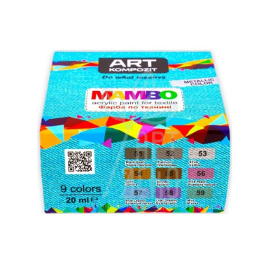 Набір акрилових фарб для тканини Mambo, металік, 9х20 мл, Art Kompozit