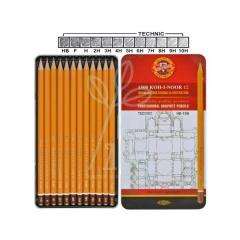 Набір олівців графітних Technic 1502.І, НВ-10Н, в металевій коробці, 12 шт, KOH-I-NOOR Набір олівців графітних Technic 1502.І, НВ-10Н, в металевій коробці, 12 шт, KOH-I-NOOR