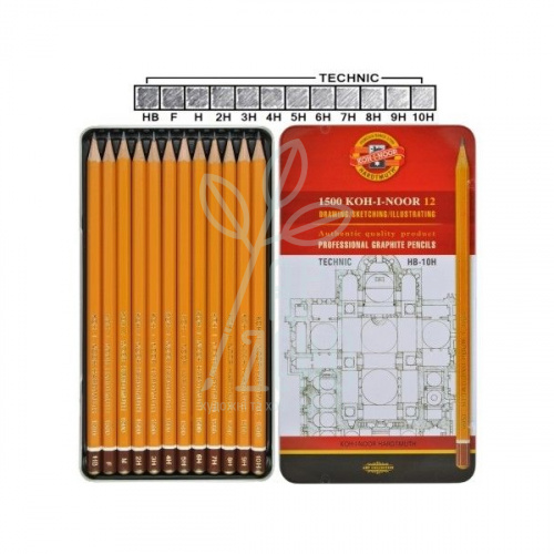 Набір олівців графітних Technic 1502.І, НВ-10Н, в металевій коробці, 12 шт, KOH-I-NOOR