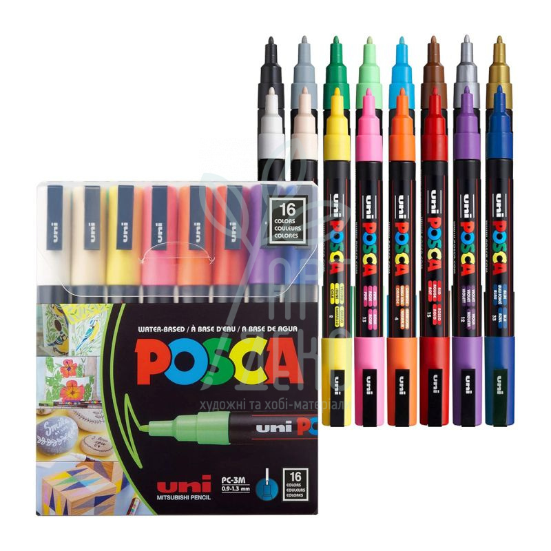 Набір маркерів акрилових Posca PC-3M, 0,9-1,3 мм, 16 шт, Uni 