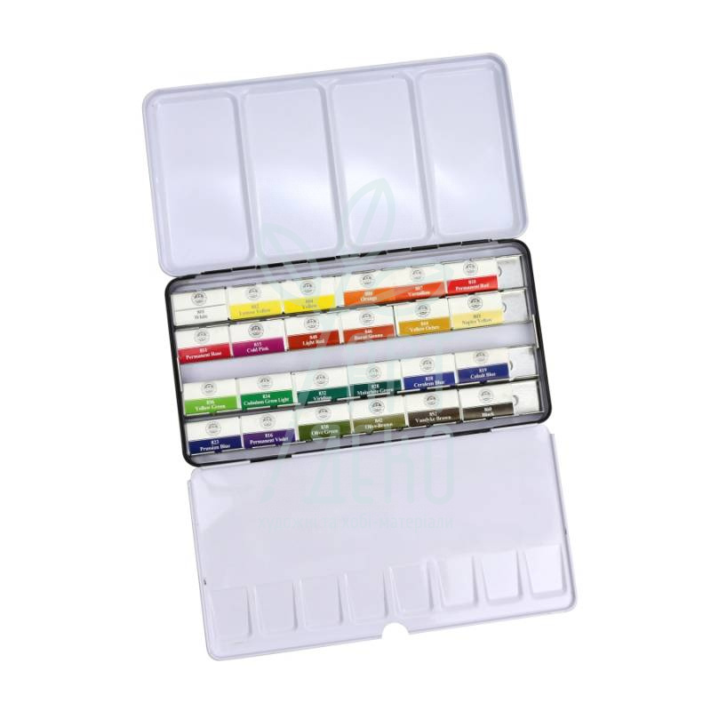 Набір акварельних фарб Gallery, в металевому пеналі, кювети, 24 кол., MUNGYO
