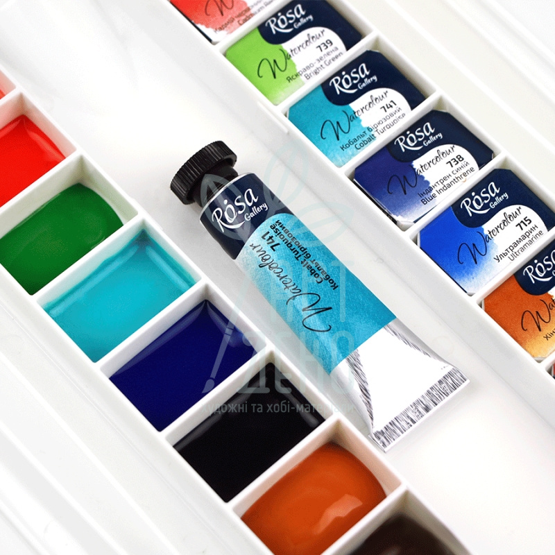 Пенал для акварельних фарб, пластиковий, 24 кювети, ROSA Gallery