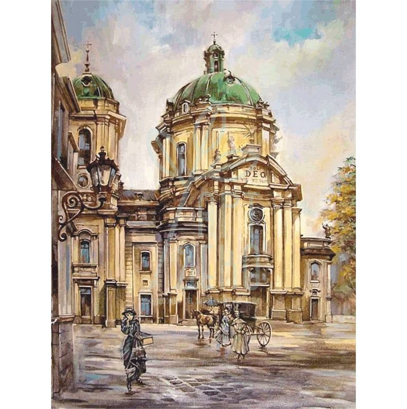 Полотно на картоні з контуром Міста "Львів, Пейзаж №2", 30х40 см, бавовна, акрил, ROSA Start